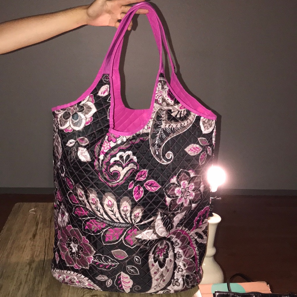 Pink flowers large tote